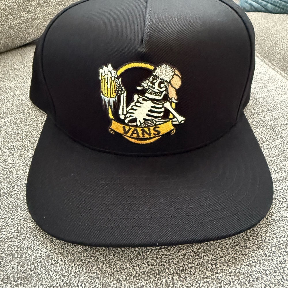 Vans Black Cap with Skeleton and Beer Graphic